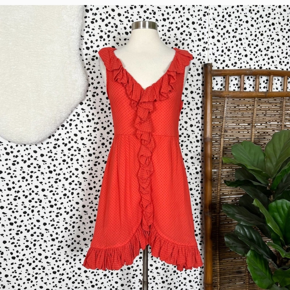 Marc by Marc Jacobs | Silk Orange Polka Dot Ruffle Sleeveless A-Line Dress 4